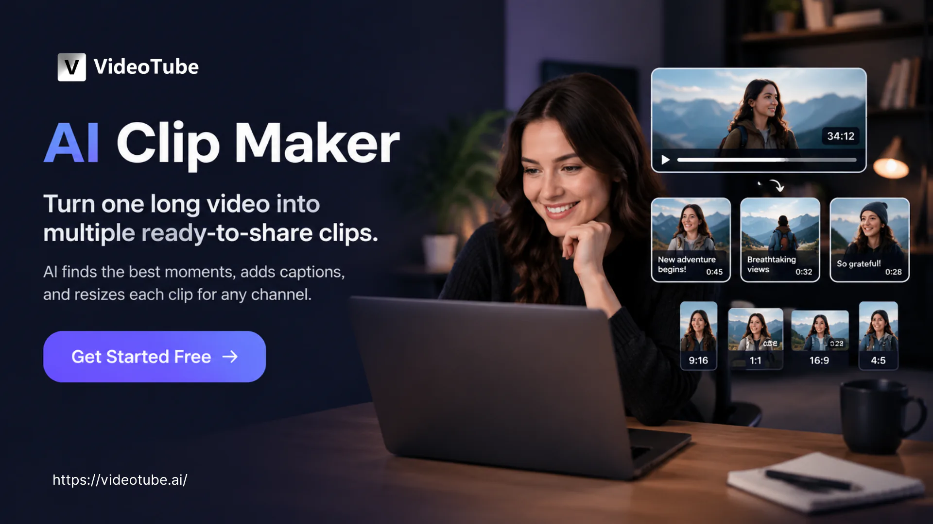 AI Clip Maker turning one long video into multiple shareable clips