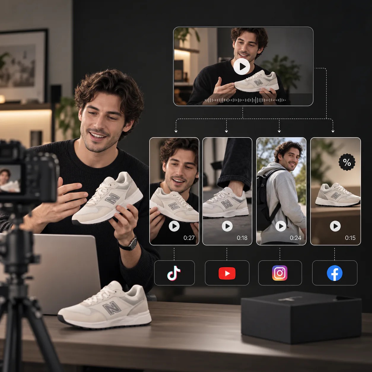 Marketing footage transformed into platform-ready campaign clips