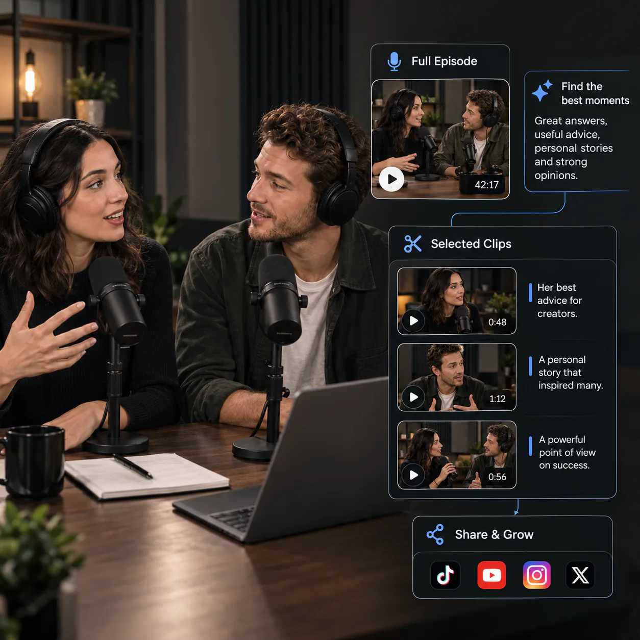 Podcast conversation analyzed for memorable promotional clips
