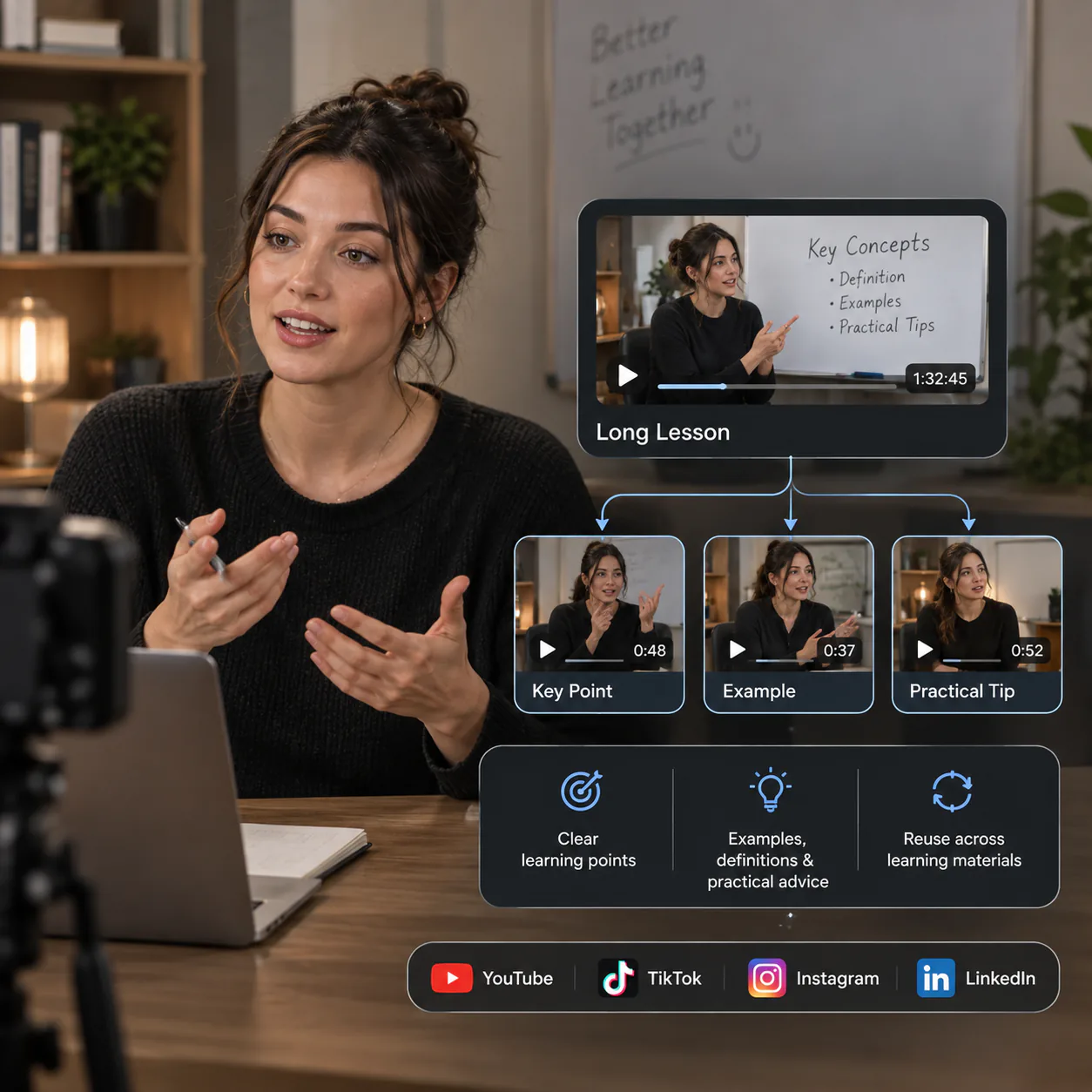 Recorded lesson divided into focused educational clips