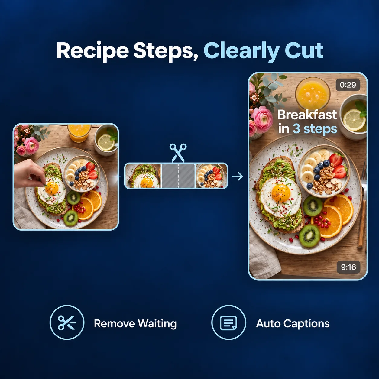 Cooking video condensed into a vertical Reel showing preparation, cooking, and final plated food