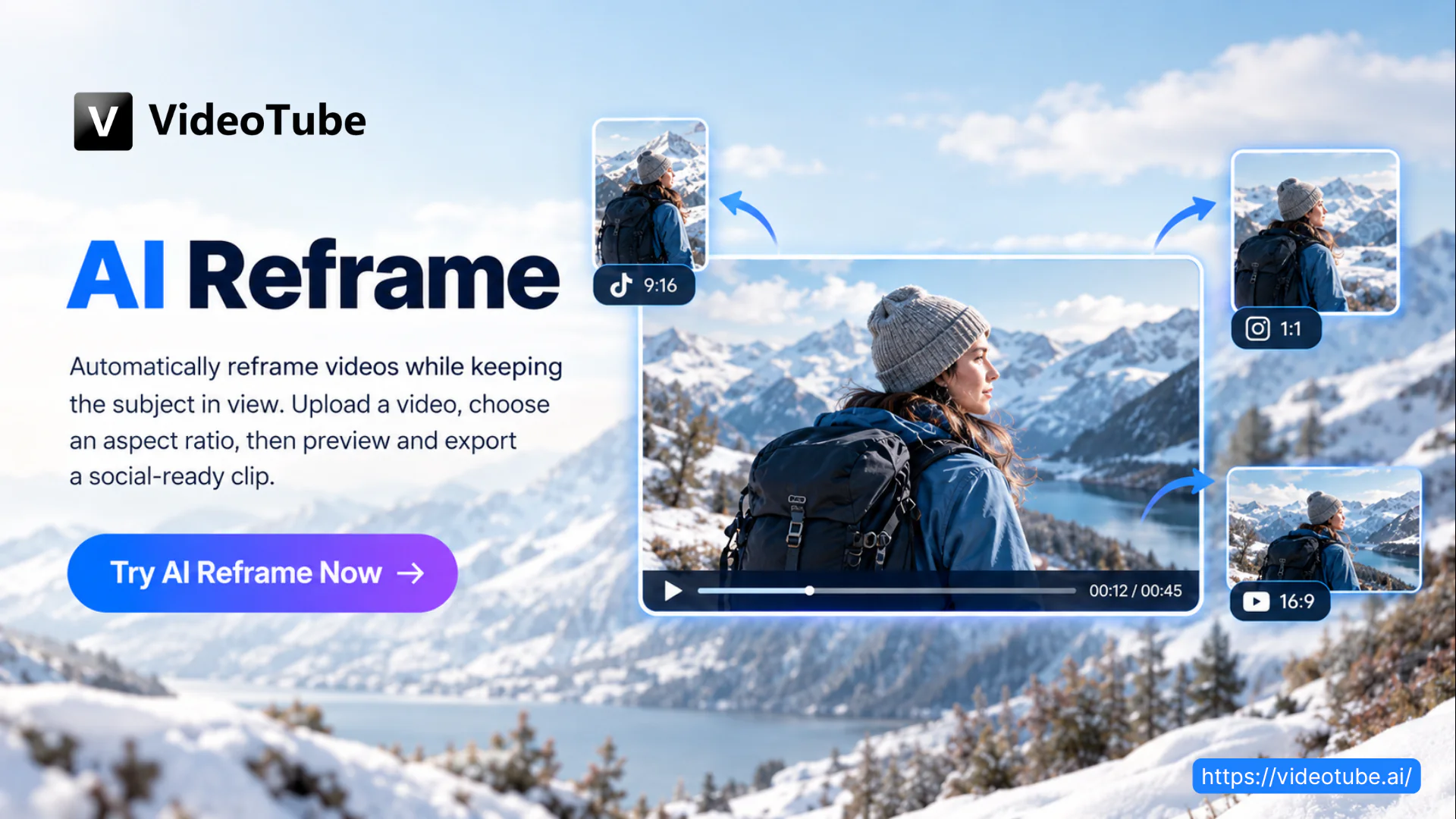 Landscape footage automatically reframed around its main subject