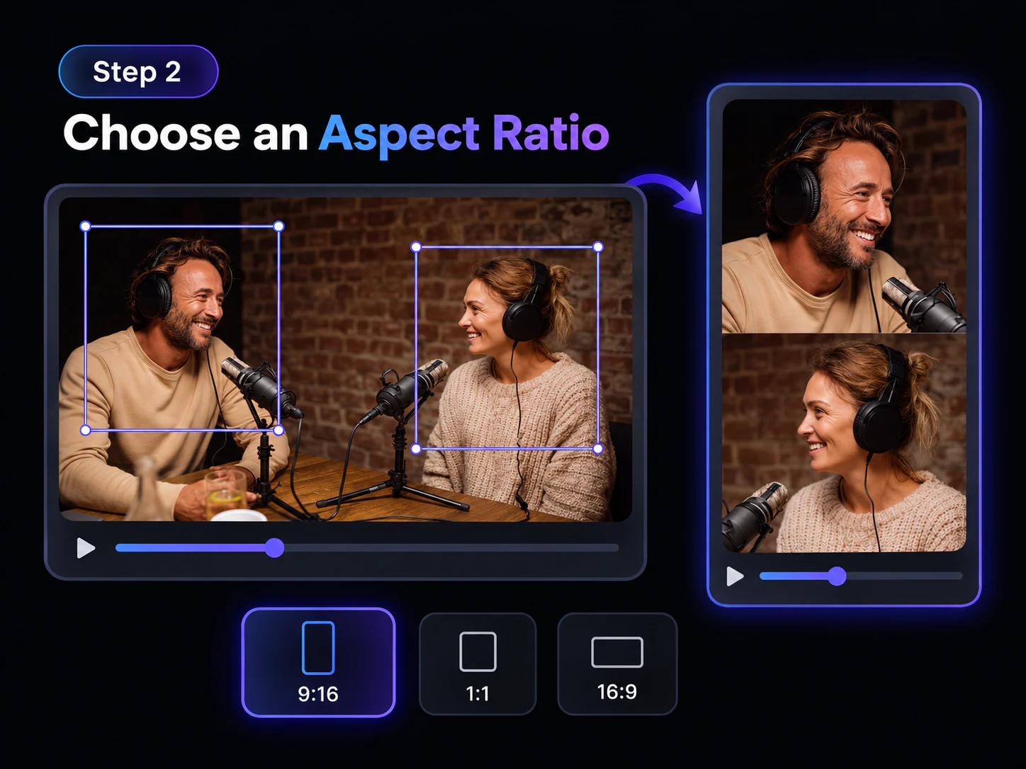 Selecting a vertical aspect ratio for AI Reframe