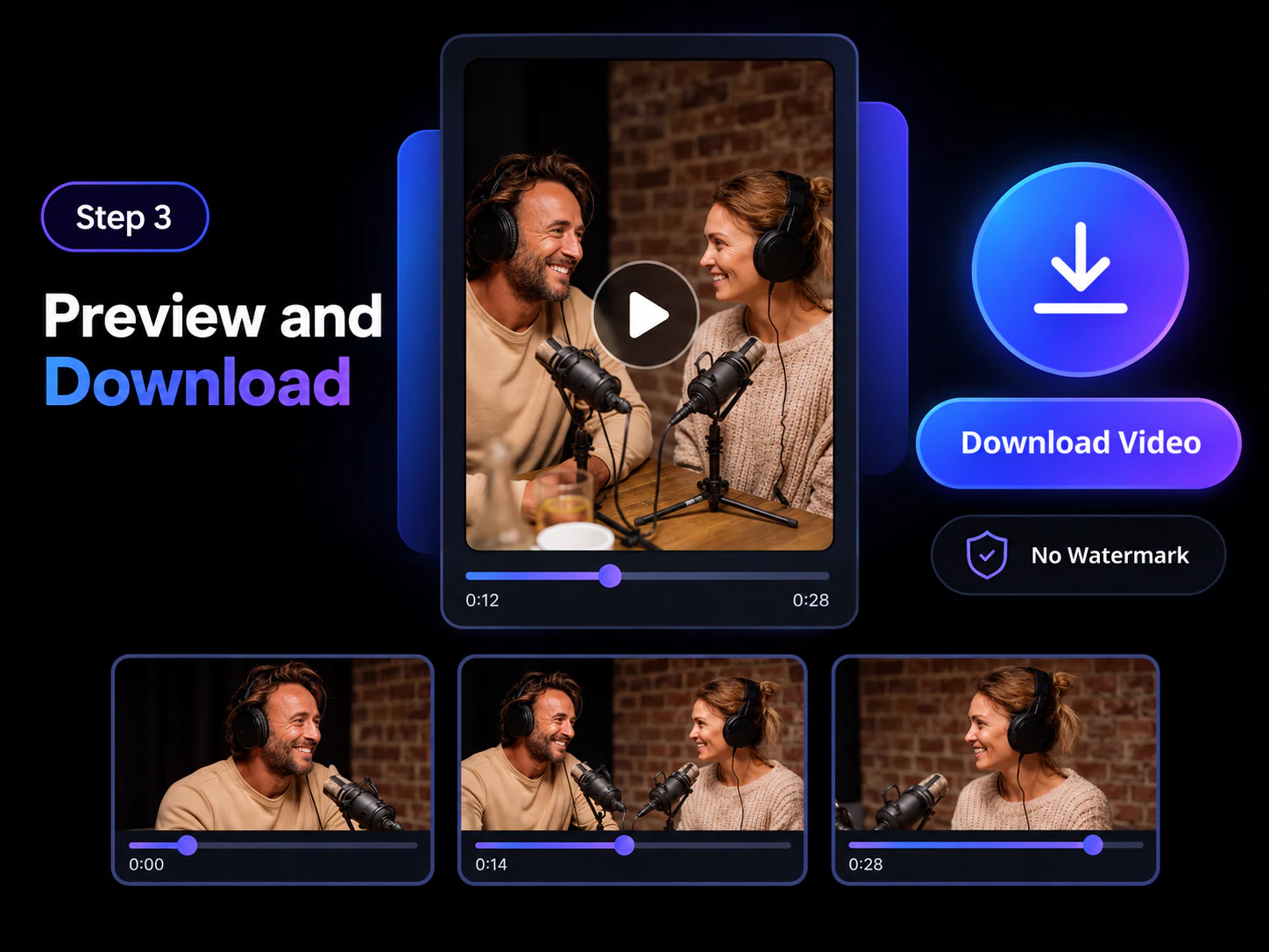 Previewing and downloading an AI-reframed social video