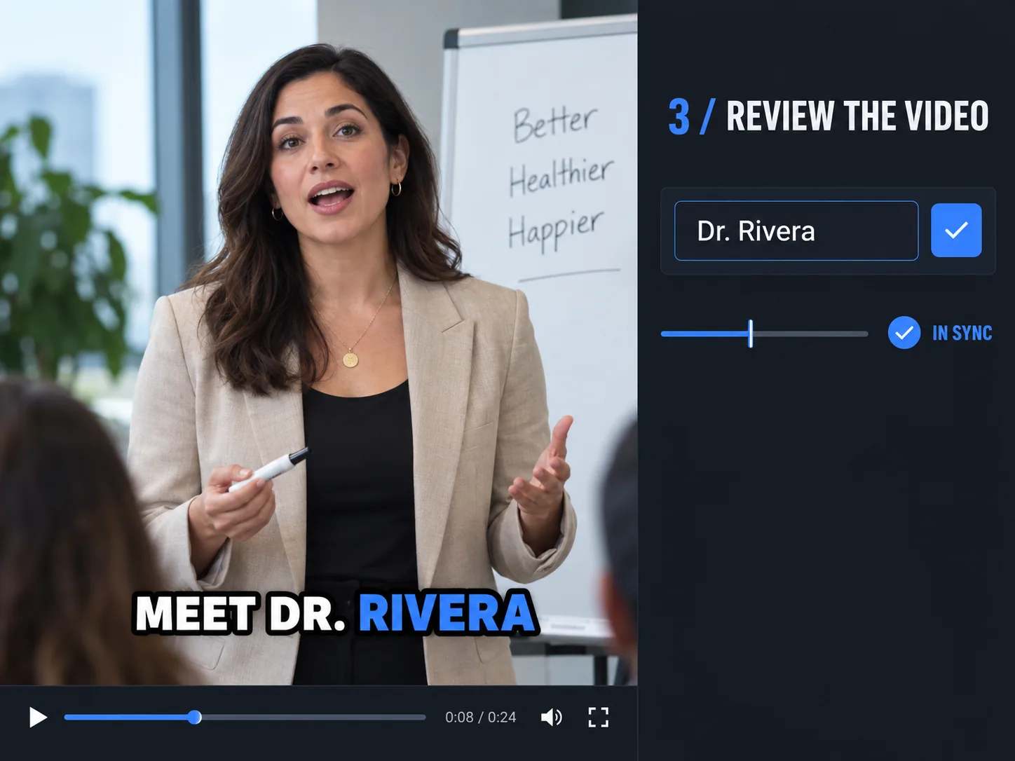 Reviewing and correcting captions before exporting the video