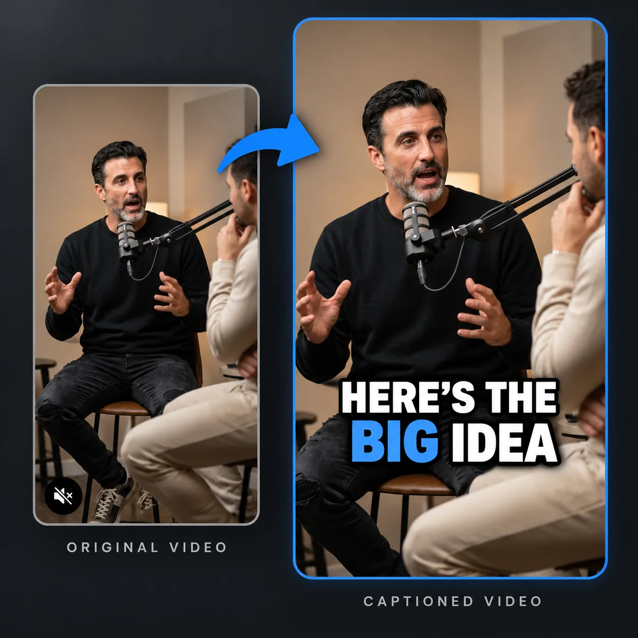 Podcast excerpt with captions on screen