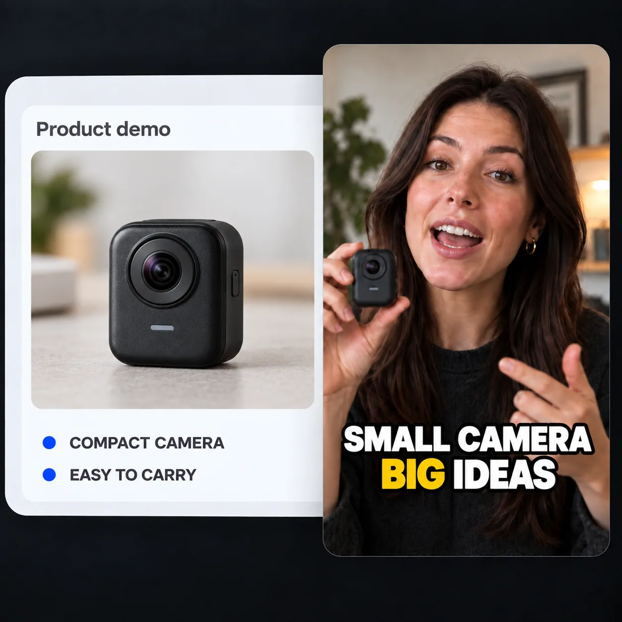 Product demonstration with on-screen benefit captions